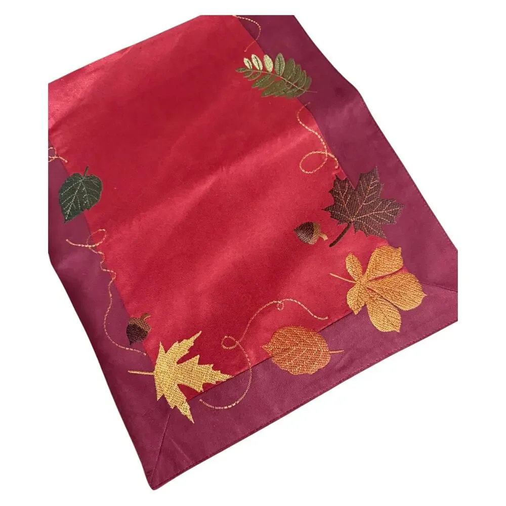 Thanksgiving Decor Table Runner Country Home Falling Leaves Lined 13x36 NWT